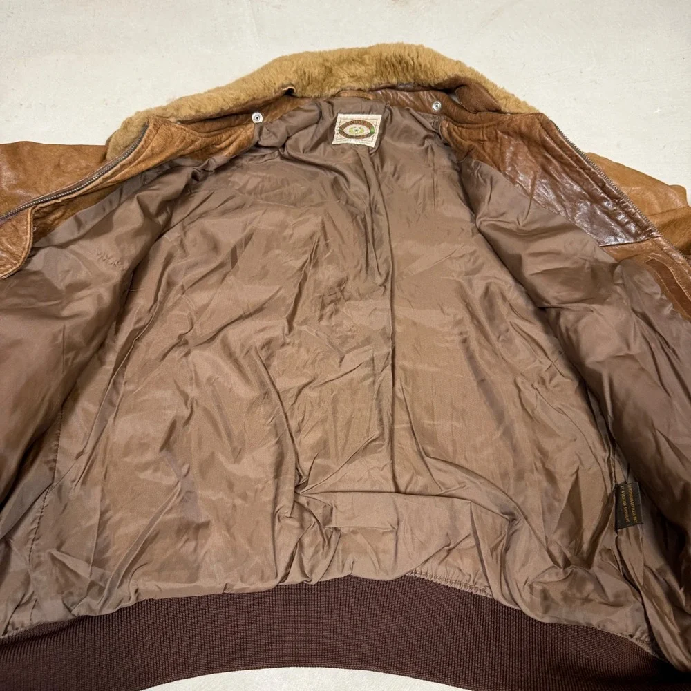 1980s Banana Republic Vintage Leather Flight Jacket Brown Shearling Collar Large